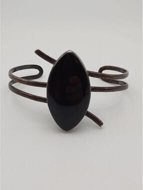Vintage 950 Silver Cuff Onyx Marquise Artisan Modernist